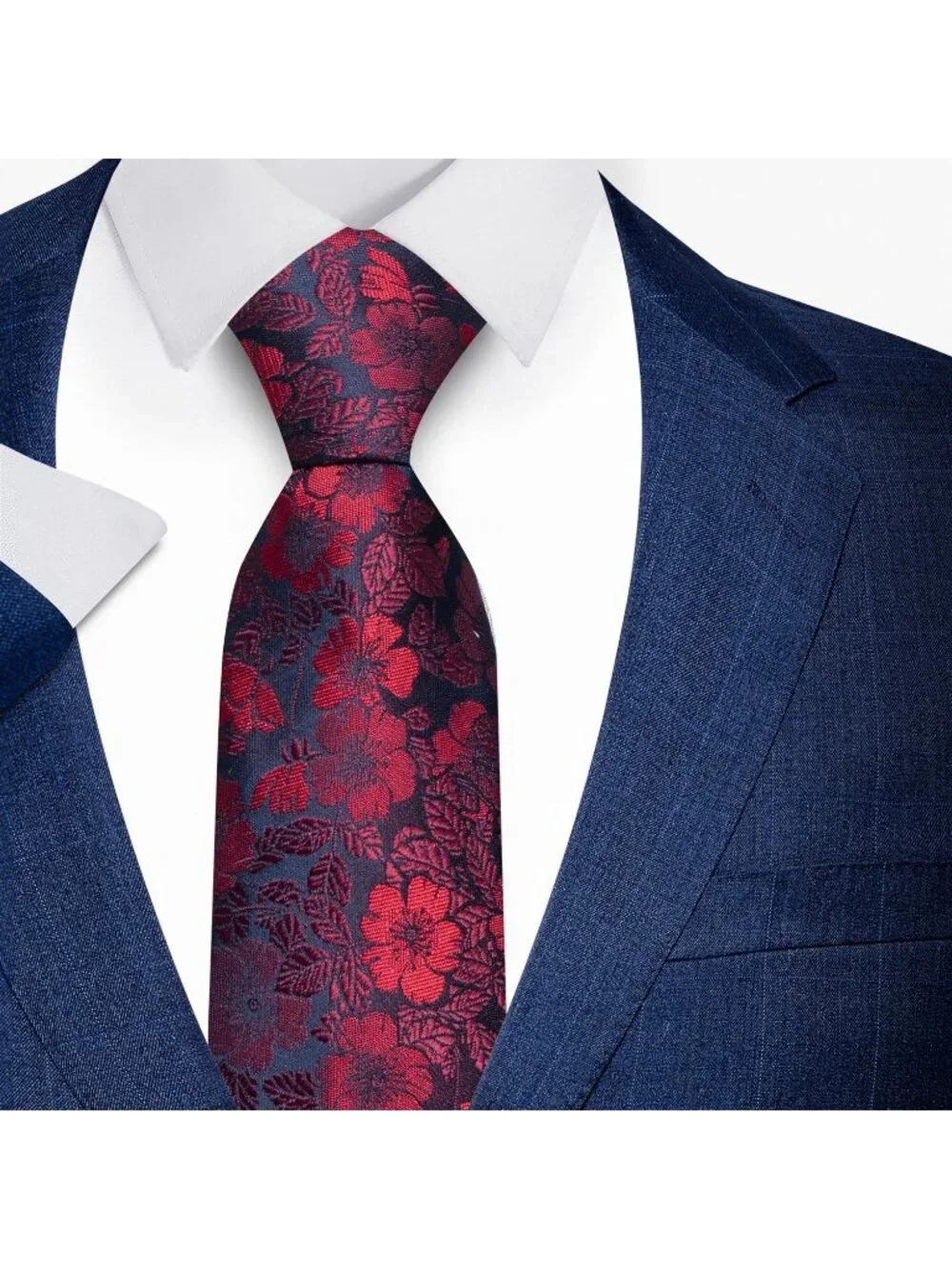 Men Burgundy 100% Microfiber Floral Jacquard Formal Classic Necktie For Business